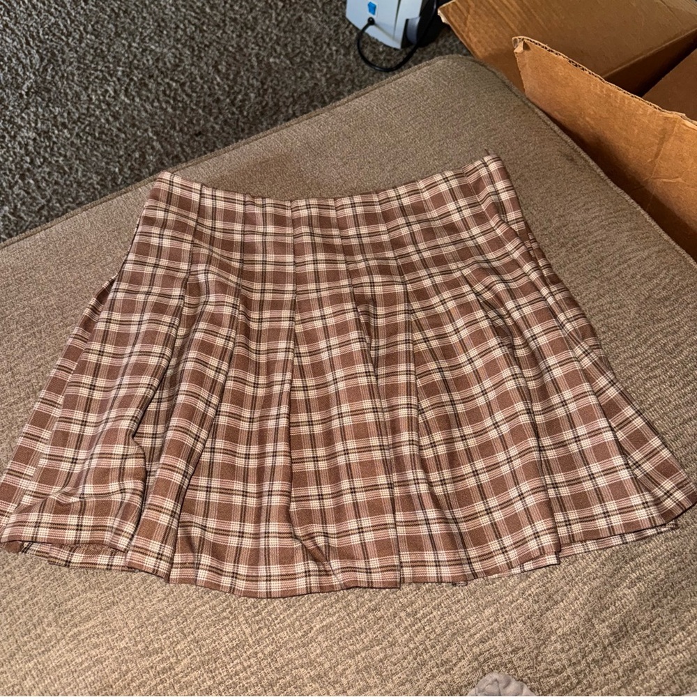 H&M Brown Plaid Skater Skirt